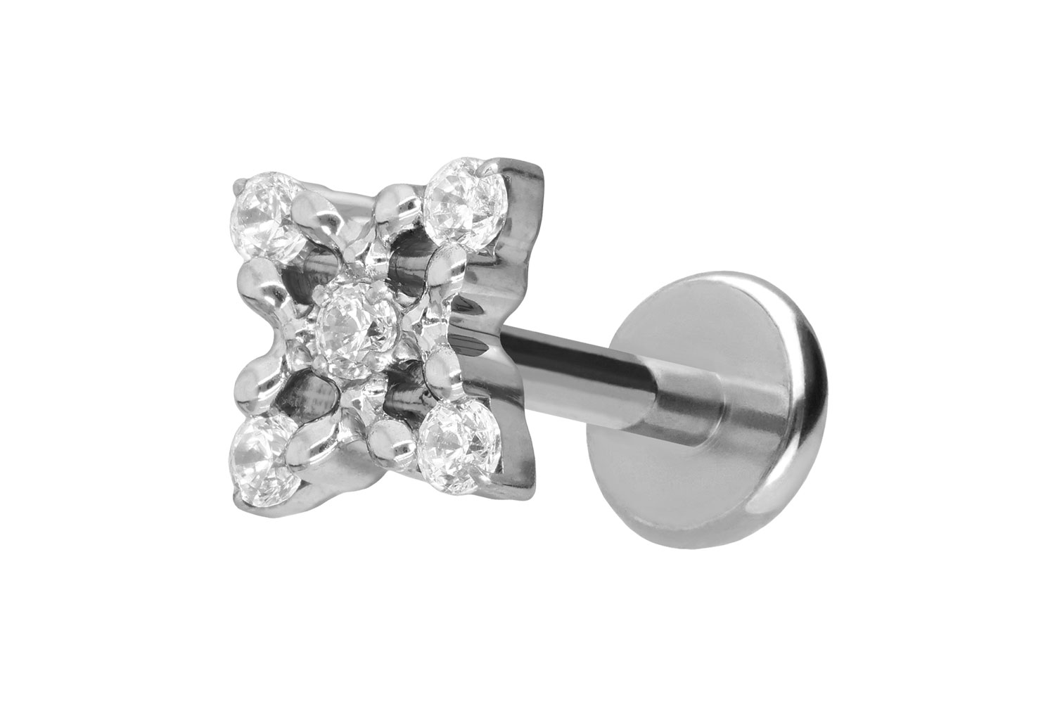 Titan Labret Piercing mit Push Fit KRISTALLBLUME